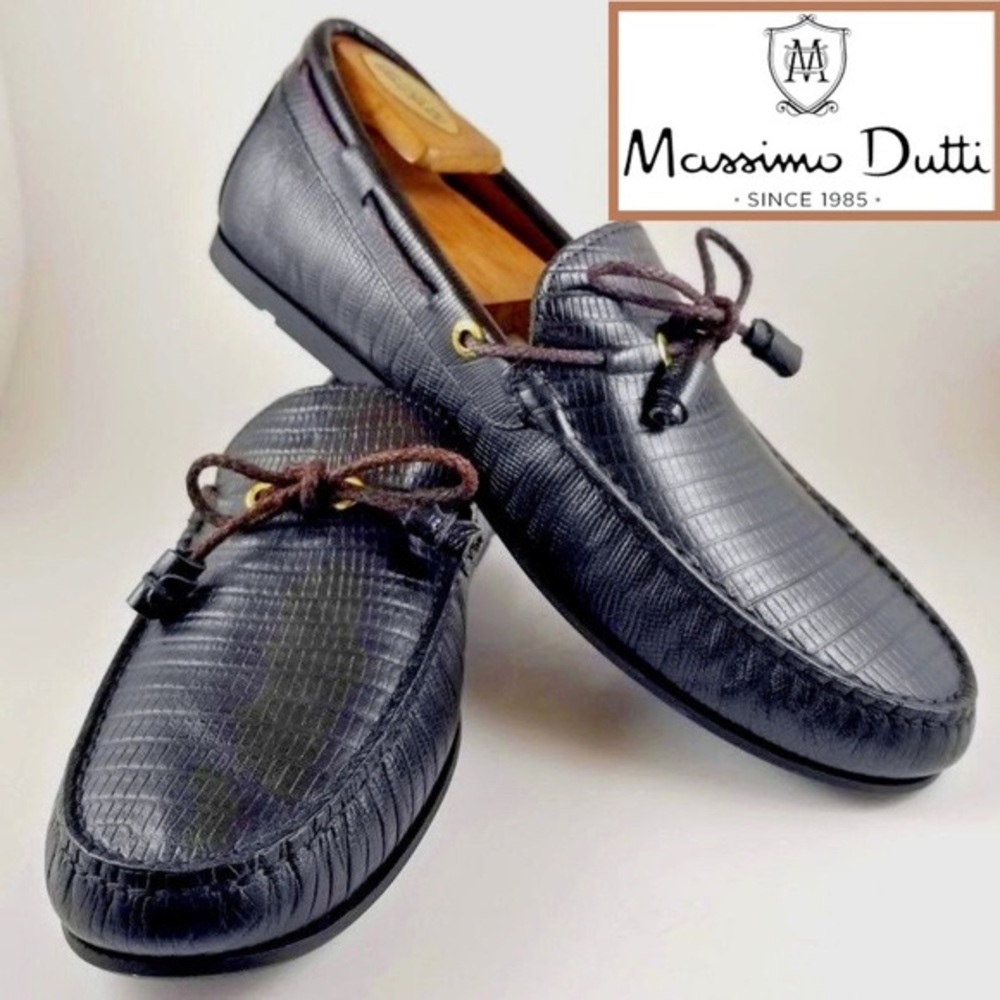 Massimo Dutti Leather Moccasin Tie Loafers.